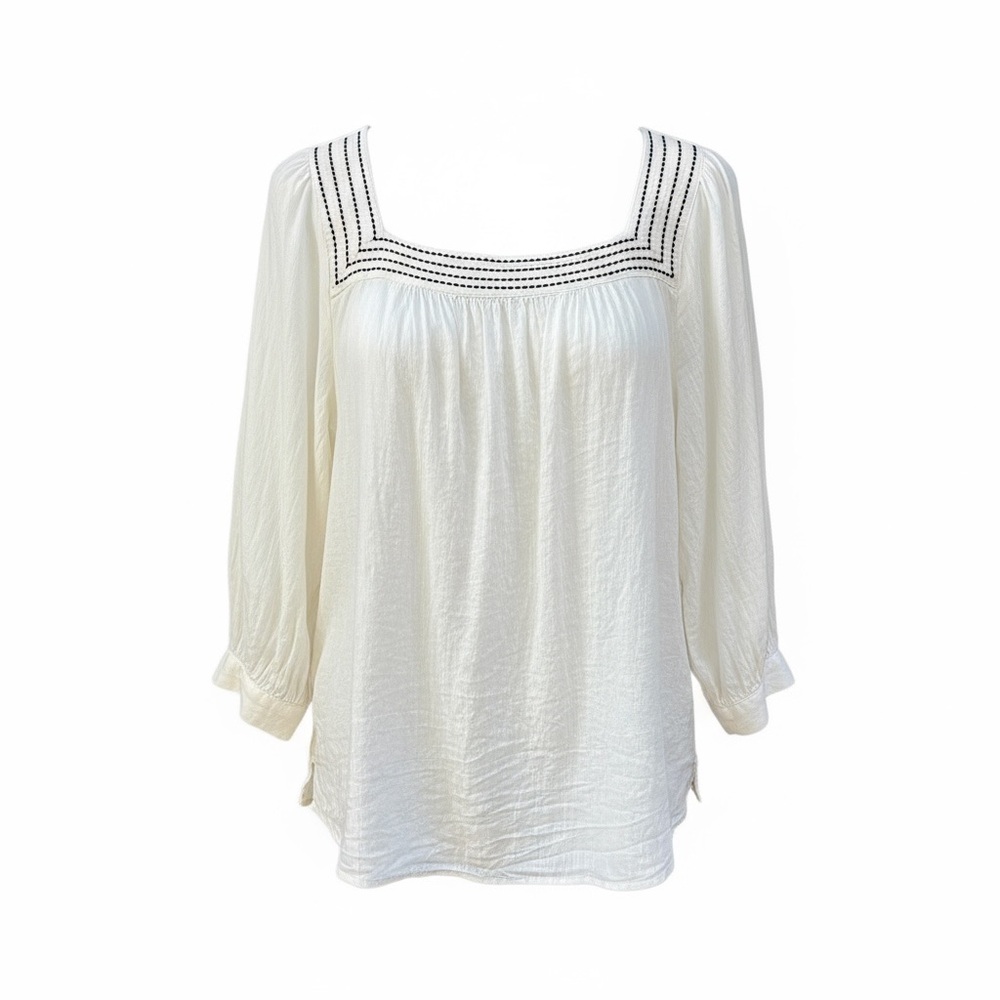 Old Navy Women’s Lightweight Cream Square Neck 3/4 Sleeve Top Blouse Size M